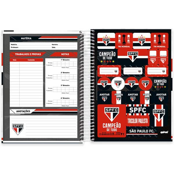 Caderno Universitário Capa Dura, 15 x 1, 240 Folhas, São Paulo FC, 2526332 Spiral SPFC - PT 1 UN