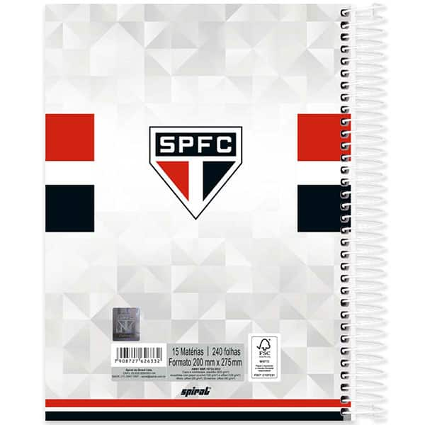 Caderno Universitário Capa Dura, 15 x 1, 240 Folhas, São Paulo FC, 2526332 Spiral SPFC - PT 1 UN