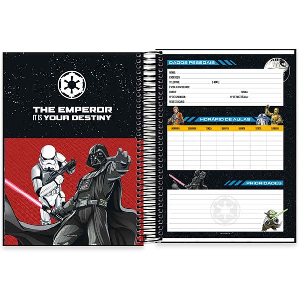 Caderno Universitário Capa Dura, 15 x 1, 240 Folhas, Star Wars, Darth Vader, 2526349, Spiral Starw - PT 1 UN