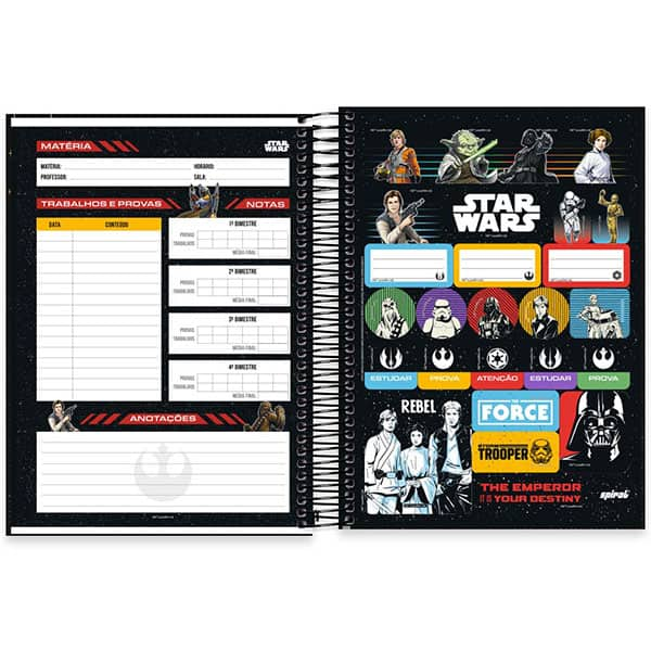 Caderno Universitário Capa Dura, 15 x 1, 240 Folhas, Star Wars, Darth Vader, 2526349, Spiral Starw - PT 1 UN