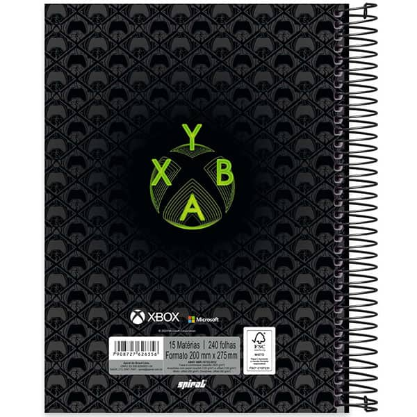 Caderno Universitário Capa Dura, 15 x 1, 240 Folhas, Xbox, 2526356, Spiral Xbox - PT 1 UN