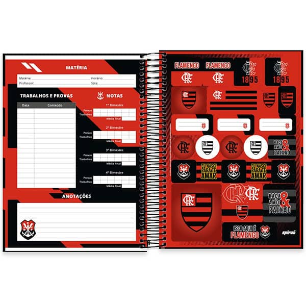 Caderno Universitário Capa Dura, 20 x 1, 320 Folhas, Flamengo, 2526387, Spiral Fla - PT 1 UN