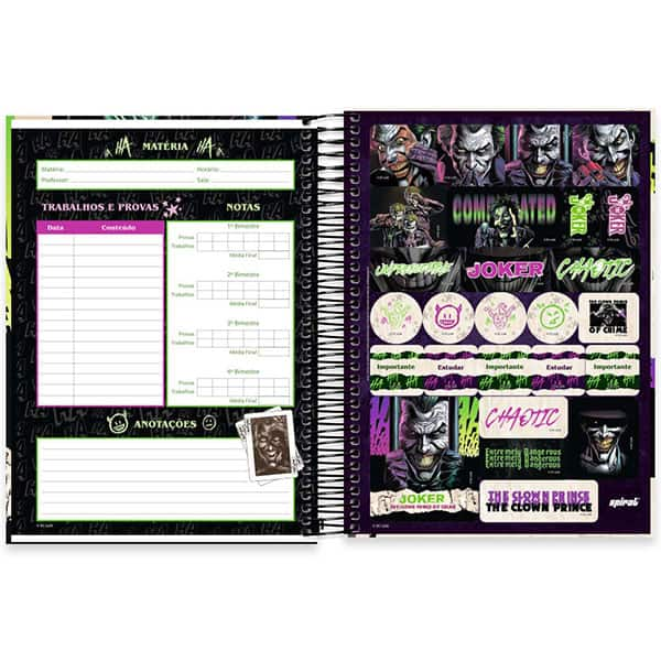 Caderno Universitário Capa Dura 20x1 320 Folhas Joker - Coringa DC Spiral - PT 1 UN