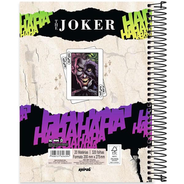 Caderno Universitário Capa Dura 20x1 320 Folhas Joker - Coringa DC Spiral - PT 1 UN