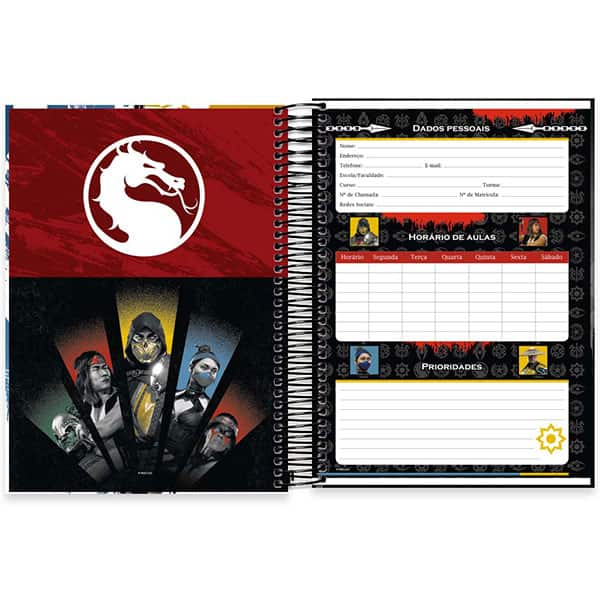 Caderno Universitário Capa Dura, 20 x 1, 320 Folhas, Mortal Kombat, 2526417, Spiral Mtk - PT 1 UN