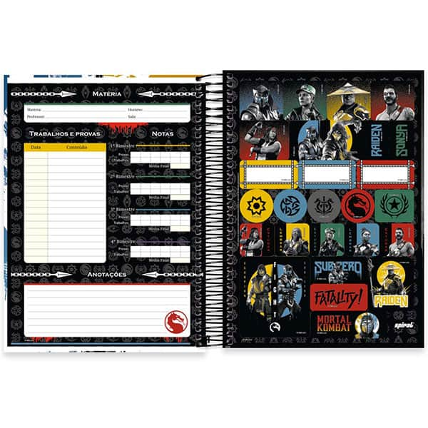 Caderno Universitário Capa Dura, 20 x 1, 320 Folhas, Mortal Kombat, 2526417, Spiral Mtk - PT 1 UN