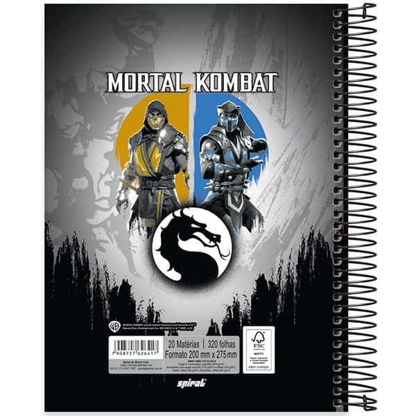 Caderno Universitário Capa Dura, 20 x 1, 320 Folhas, Mortal Kombat, 2526417, Spiral Mtk - PT 1 UN