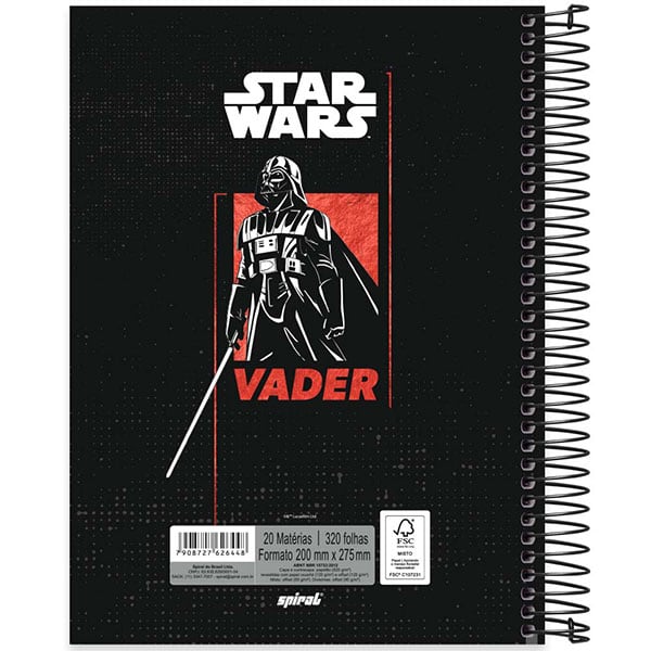 Caderno Universitário Capa Dura, 20 x 1, 320 Folhas, Star Wars, 2526448, Spiral Starw - PT 1 UN