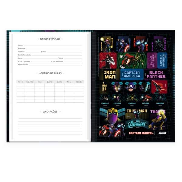 Caderno Universitário Capa Dura Brochura Costurado 80 Folhas Avengers Spiral - PT 1 UN