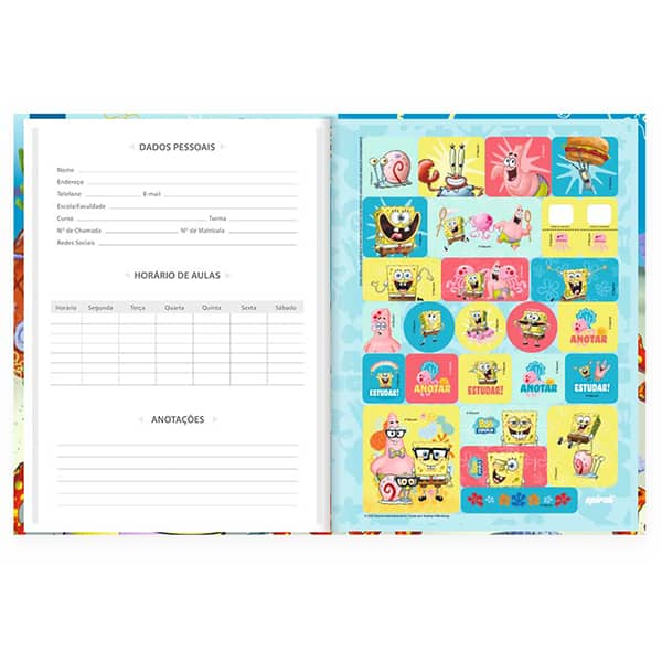 Caderno Univ.C.D. Costurado 80fls Bob Esponja 2526486 Spiral Bob PT 1 UN