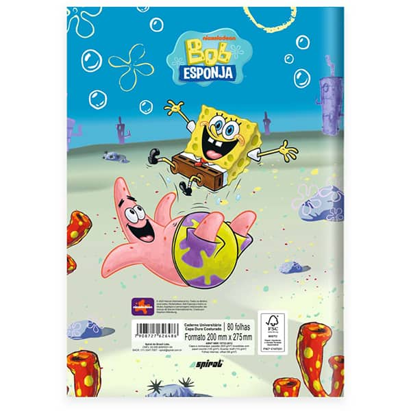 Caderno Univ.C.D. Costurado 80fls Bob Esponja 2526486 Spiral Bob PT 1 UN