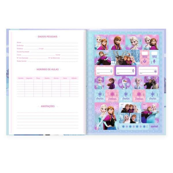 Caderno Universitário Capa Dura Brochura Costurado 80 Folhas Frozen Disney Spiral - PT 1 UN