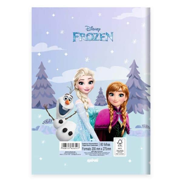 Caderno Universitário Capa Dura Brochura Costurado 80 Folhas Frozen Disney Spiral - PT 1 UN