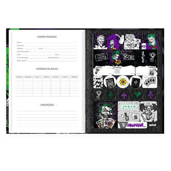 Caderno Universitário Capa Dura Brochura Costurado 80 Folhas Joker - Coringa DC Spiral - PT 1 UN