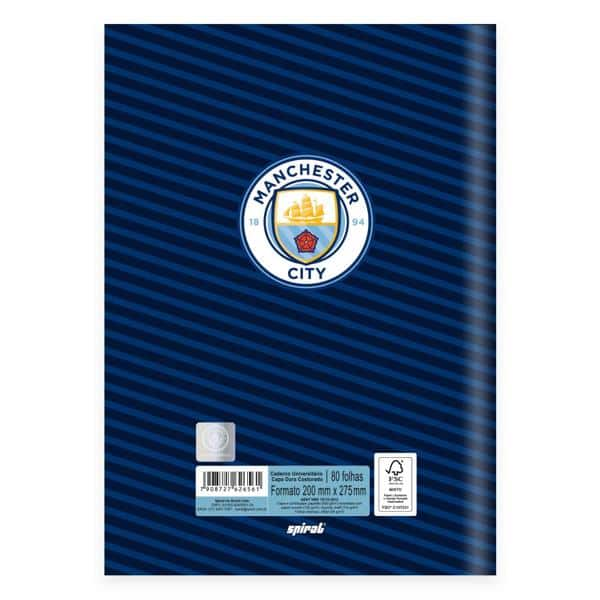 Caderno Universitário Capa Dura Brochura Costurado 80 Folhas Manchester City Spiral - PT 1 UN