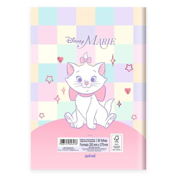 Caderno Universitário Capa Dura Brochura Costurado 80 Folhas Marie Disney Spiral - PT 1 UN