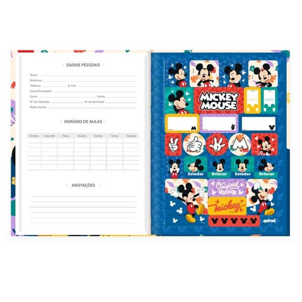 Caderno Universitário Capa Dura, 1 x 1, 80 Folhas, Mickey Clássico, 2526585, Spiral Mk - PT 1 UN