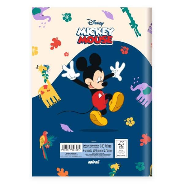 Caderno Universitário Capa Dura, 1 x 1, 80 Folhas, Mickey Clássico, 2526585, Spiral Mk - PT 1 UN