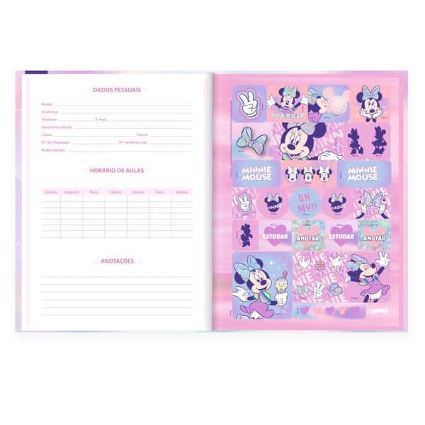 Caderno Universitário Capa Dura Brochura Costurado 80 Folhas Minnie Disney Clássico Spiral - PT 1 UN