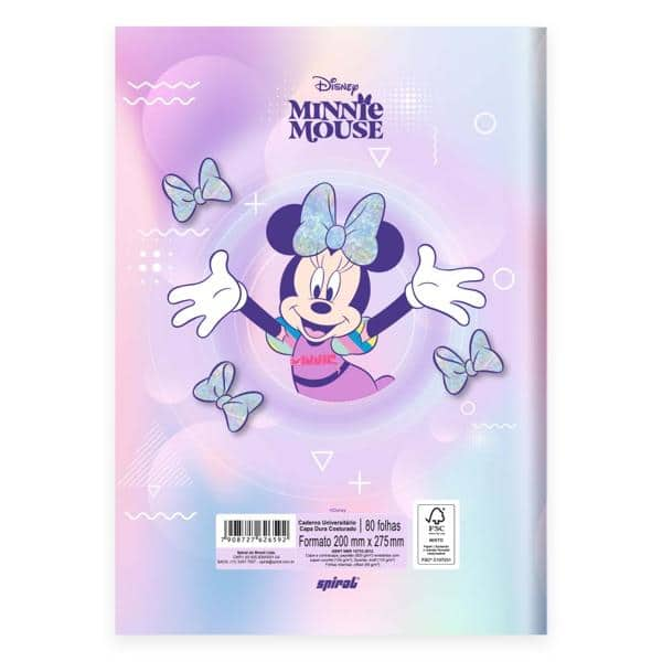 Caderno Universitário Capa Dura Brochura Costurado 80 Folhas Minnie Disney Clássico Spiral - PT 1 UN