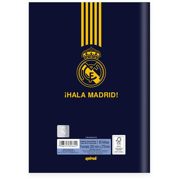 Caderno Universitário Capa Dura Brochura Costurado 80 Folhas Real Madrid Spiral - PT 1 UN