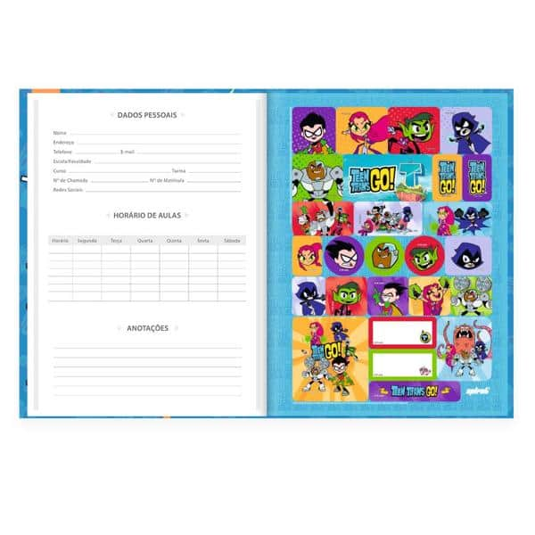 Caderno Universitário Capa Dura Brochura Costurado 80 Folhas Titans Go Spiral - PT 1 UN