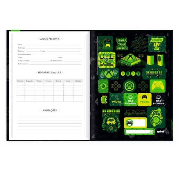 Caderno Universitário Capa Dura Brochura Costurado 80 Folhas Xbox Spiral - PT 1 UN