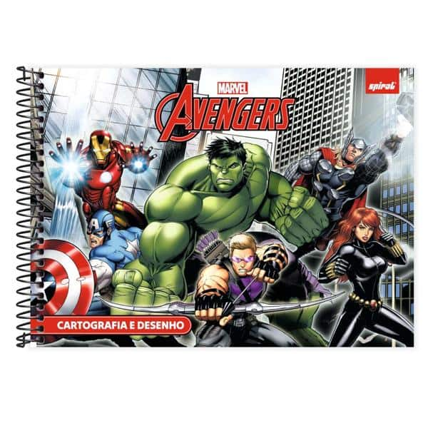 Caderno Cartografia e Desenho Capa Dura 48 Folhas, Avengers, 2526691, Spiral Av - PT 1 UN