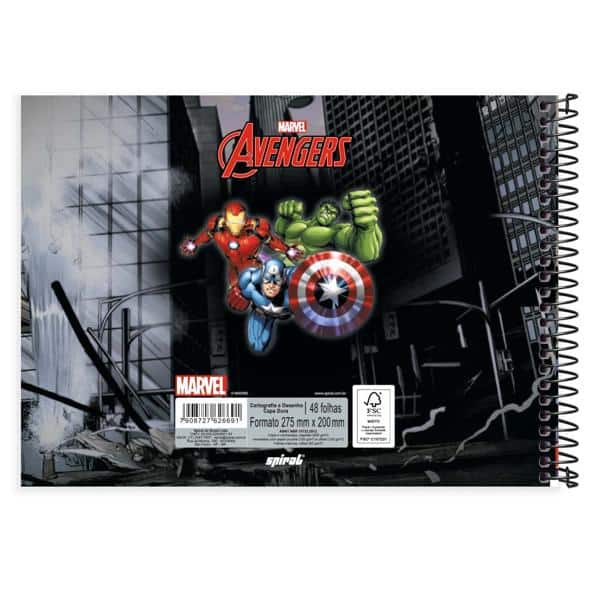 Caderno Cartografia e Desenho Capa Dura 48 Folhas, Avengers, 2526691, Spiral Av - PT 1 UN