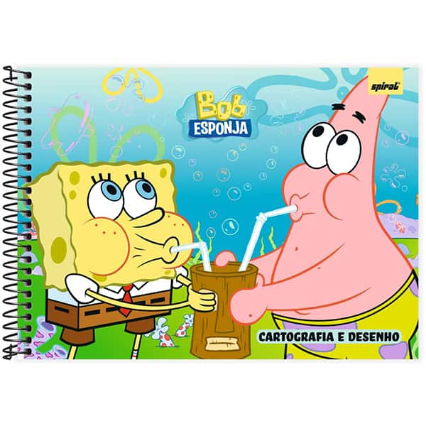 Caderno Cartografia e Desenho Capa Dura 48 Folhas, Bob Esponja, 2526707, Spiral Bob - PT 1 UN