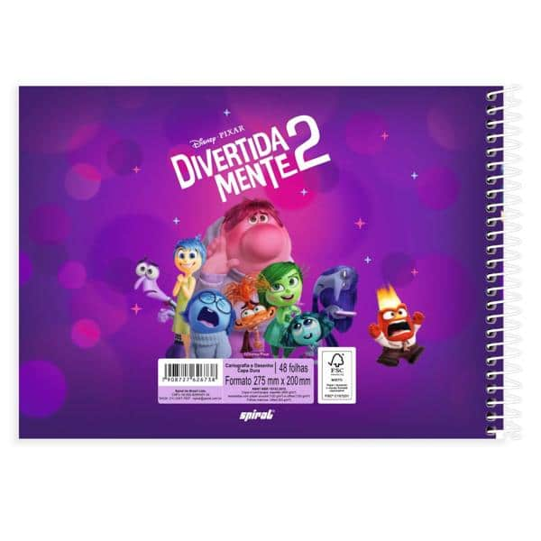 Caderno Cartografia e Desenho Capa Dura 48 Folhas Divertidamente Disney Spiral - PT 1 UN