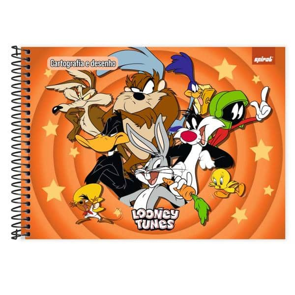 Caderno Cartografia e Desenho Capa Dura 48 Folhas, Looney Tunes, 2526769, Spiral Lt - PT 1 UN