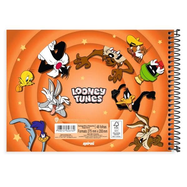 Caderno Cartografia e Desenho Capa Dura 48 Folhas, Looney Tunes, 2526769, Spiral Lt - PT 1 UN