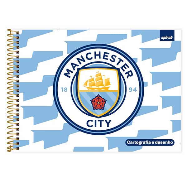 Caderno Cartografia e Desenho Capa Dura 48 Folhas, Manchester City, 2526776, Spiral Mc - PT 1 UN