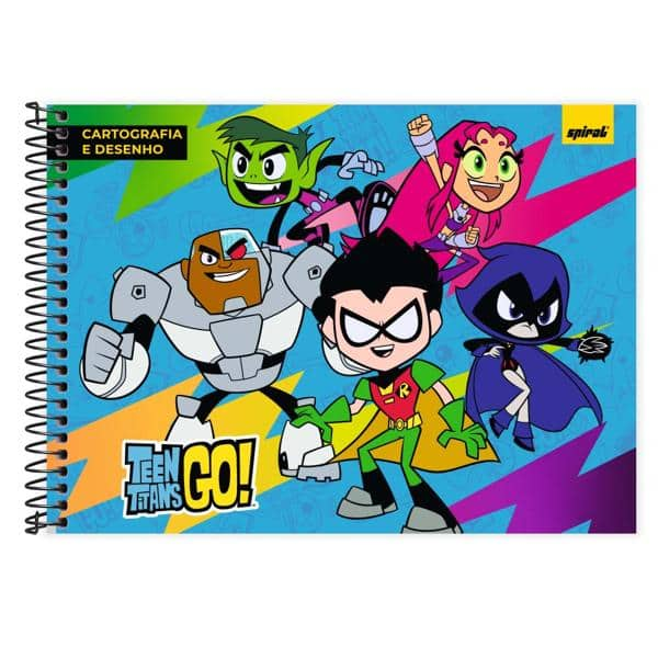 Caderno Cartografia e Desenho Capa Dura 80 Folhas, Teen Titans Go, 2527070, Spiral Ttg - PT 1 UN