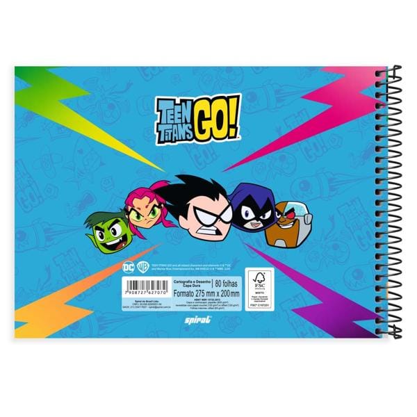 Caderno Cartografia e Desenho Capa Dura 80 Folhas, Teen Titans Go, 2527070, Spiral Ttg - PT 1 UN