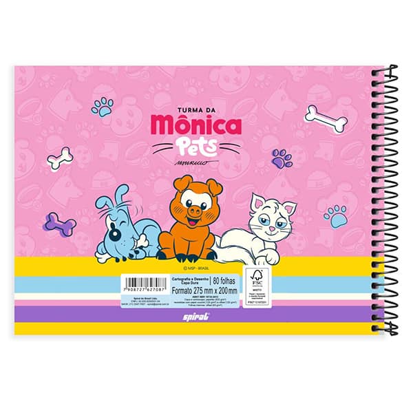 Caderno Cartografia e Desenho Capa Dura 80 Folhas, Turma da Mônica Pets, 2527087, Tdp - PT 1 UN