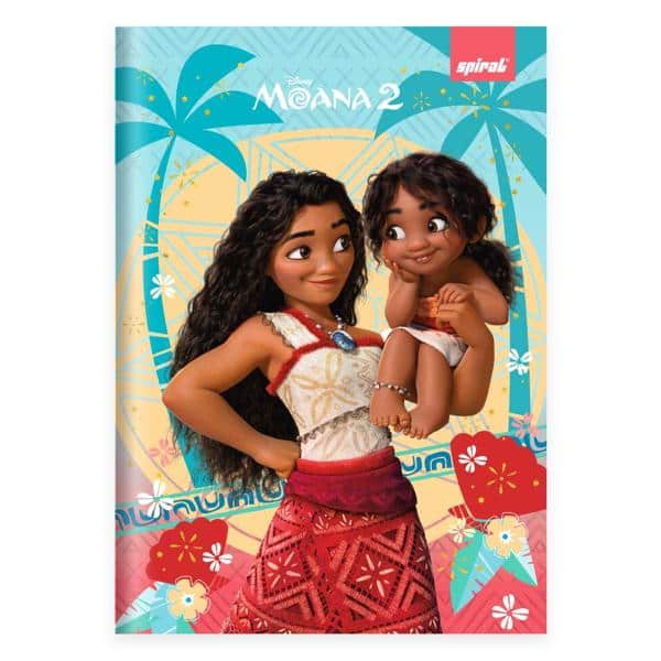 Caderno 1/4 costurado Capa Dura 1 matéria 80 Folhas, Moana Disney, Spiral Moa - PT 1 UN