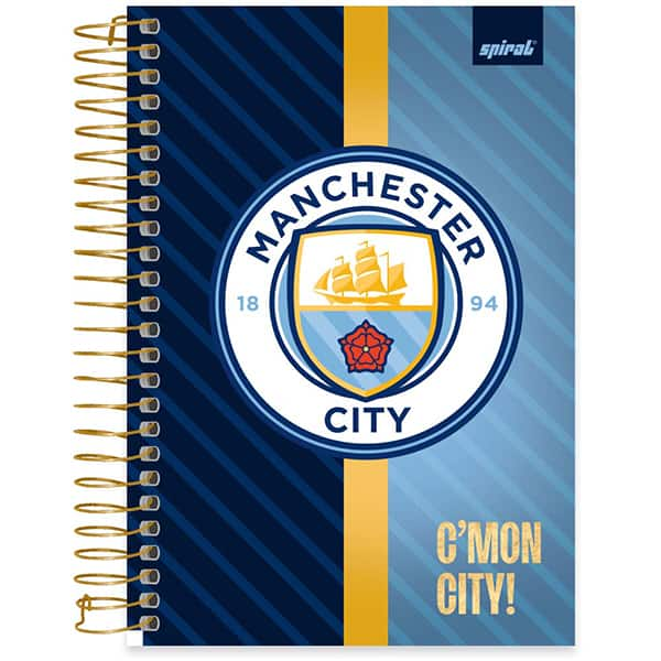 Caderno 1/4 espiral capa dura, 1 matéria, 80 folhas, Manchester City, 2527230, Spiral Mc - PT 1 UN