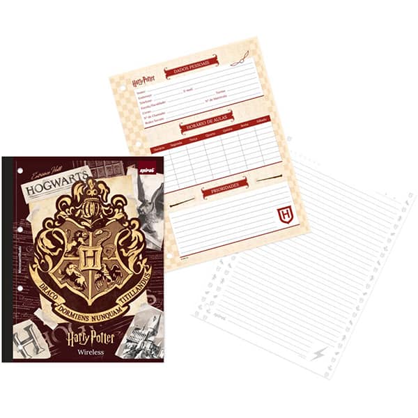 Caderno Universitário Wireless com Folhas Coladas, 1 x 1, 80 Folhas, Harry Potter, PT 1 UN