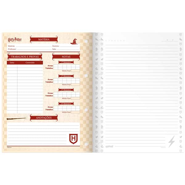 Caderno Universitário Wireless com Folhas Coladas, 1 x 1, 80 Folhas, Harry Potter, PT 1 UN