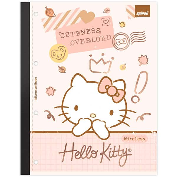 Caderno Universitário Wireless com Folhas Coladas, 1 x 1, 80 Folhas, Hello Kitty, 2513752, Spiral Hki - PT 1 UN