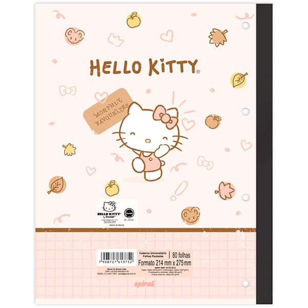 Caderno Universitário Wireless com Folhas Coladas, 1 x 1, 80 Folhas, Hello Kitty, 2513752, Spiral Hki - PT 1 UN