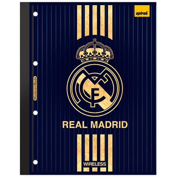 Caderno Universitário Wireless com Folhas Coladas, 1 x 1, 80 Folhas, Real Madrid, 2527193, Spiral Rea - PT 1 UN