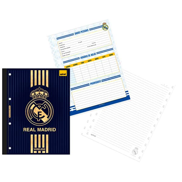 Caderno Universitário Wireless com Folhas Coladas, 1 x 1, 80 Folhas, Real Madrid, 2527193, Spiral Rea - PT 1 UN