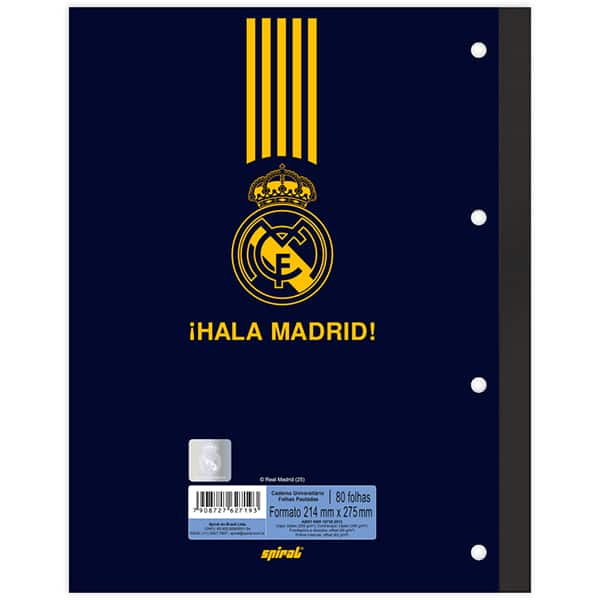 Caderno Universitário Wireless com Folhas Coladas, 1 x 1, 80 Folhas, Real Madrid, 2527193, Spiral Rea - PT 1 UN