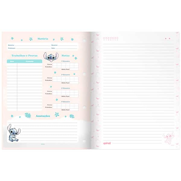 Caderno Universitário Wireless com Folhas Coladas 1x1 80 Folhas Stitch Disney Spiral - PT 1 UN