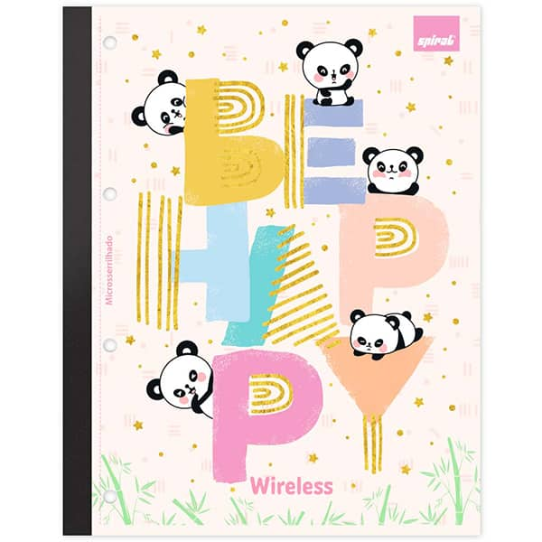 Caderno Universitário Wireless com Folhas Coladas 1x1 80 Folhas, Panda, 2521030, Spiral Ten - PT 1 UN