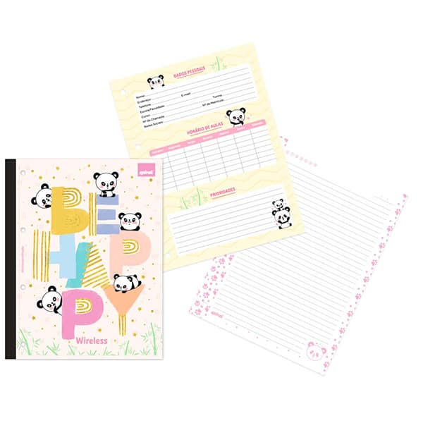 Caderno Universitário Wireless com Folhas Coladas 1x1 80 Folhas, Panda, 2521030, Spiral Ten - PT 1 UN