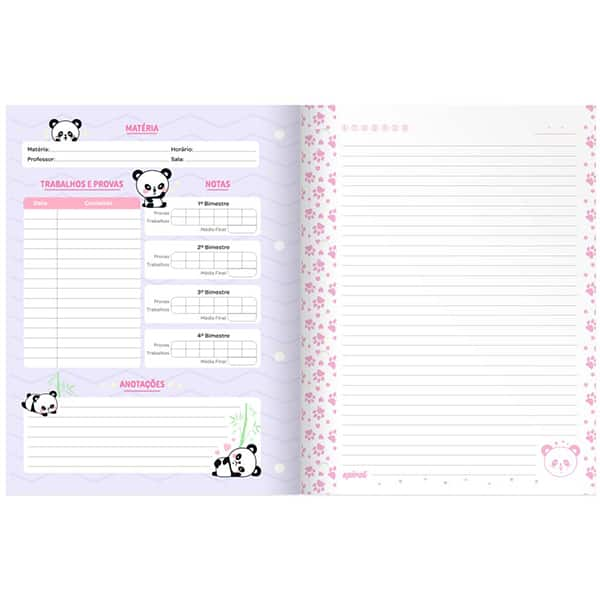 Caderno Universitário Wireless com Folhas Coladas 1x1 80 Folhas, Panda, 2521030, Spiral Ten - PT 1 UN